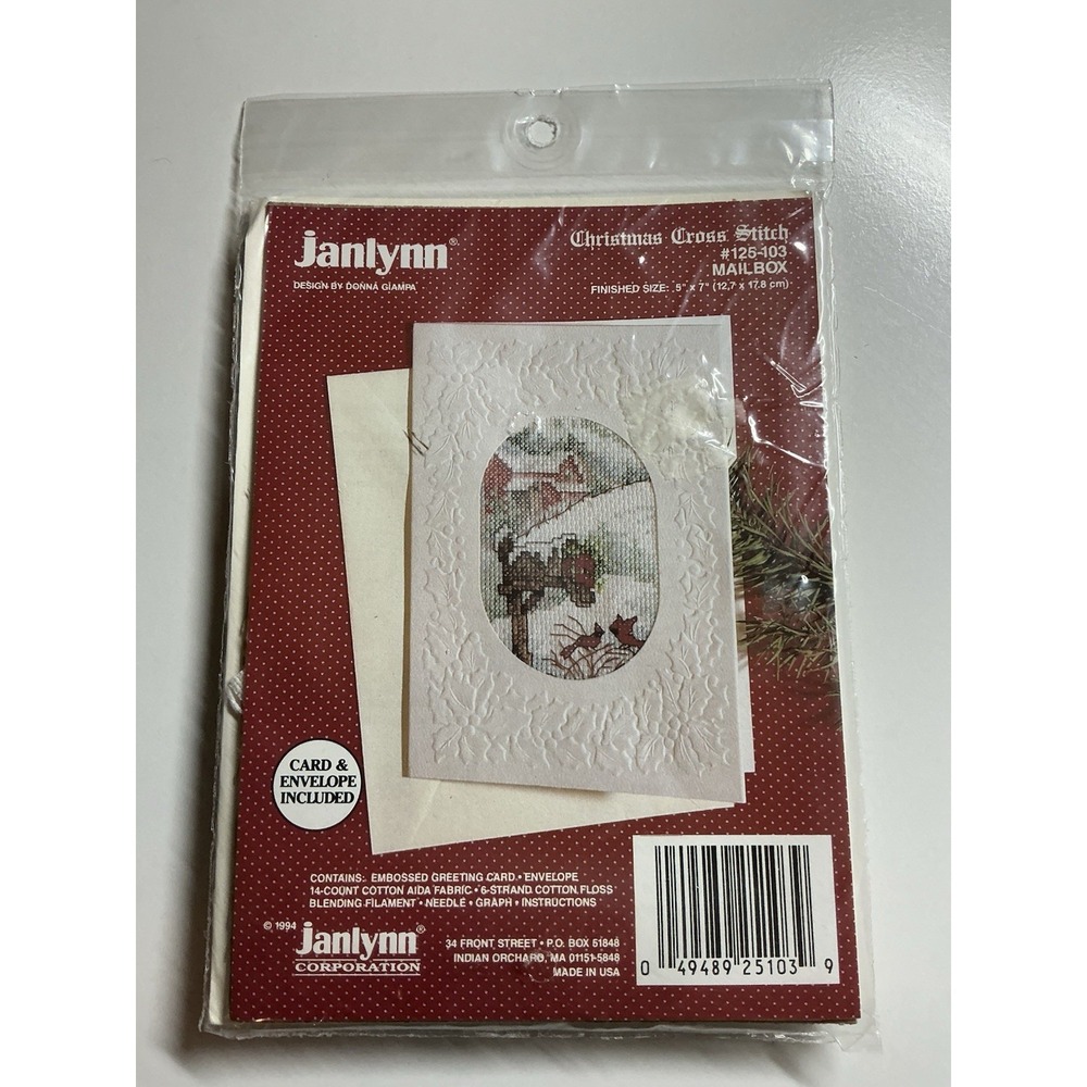 1994 Janlynn Corp MAILBOX #125-103 Christmas Cross Stitch GREETING Card 5" X 7"